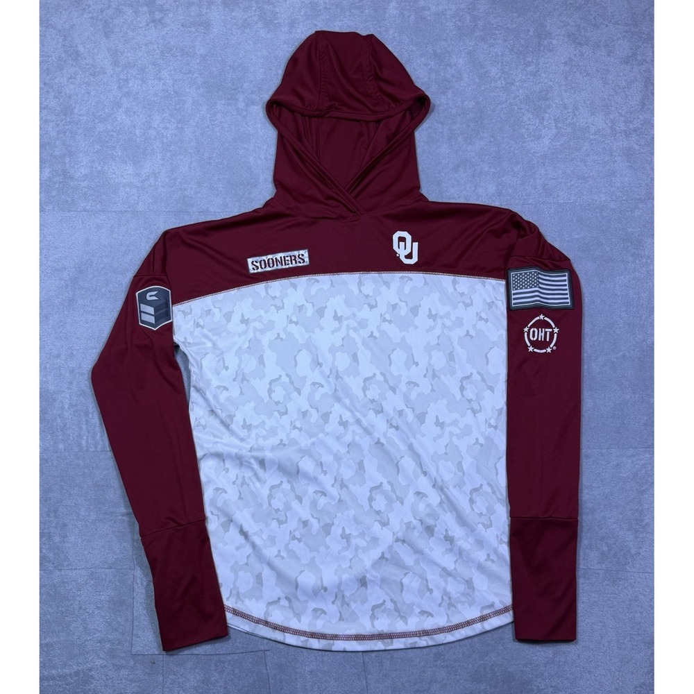 Oklahoma Sooners Hoodie Womens M Camo Performance Crimson Military USA Pullover